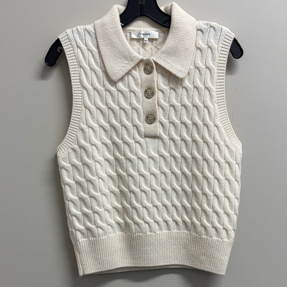 Frame Denim Ivory Cable Knit Sweater Vest